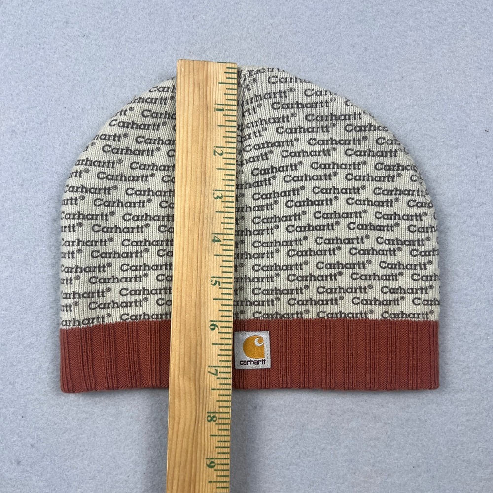 Carhartt Beanie Hat AOP Cream Orange Logo Knit Winter Streetwear RARE Collectors - Picture 6 of 12